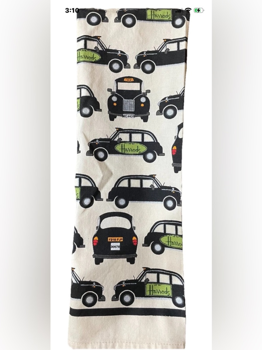 Rare Vintage Harrods London Taxi Black Cab Cotton Dish  Towel Souvenir Kitsch